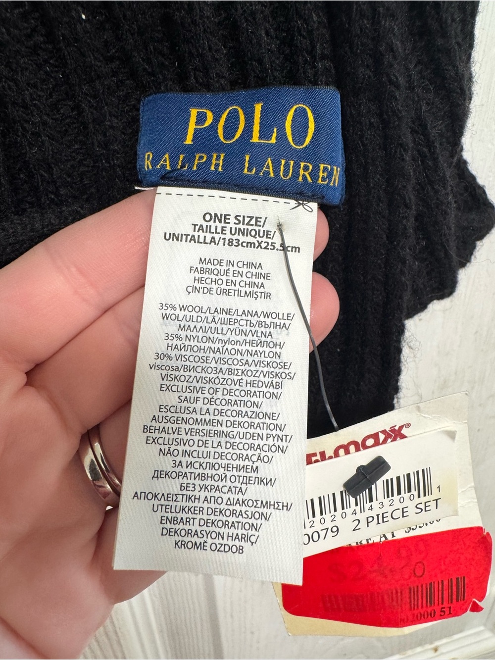 Polo by Ralph Lauren Black Ribbed Knit Scarf